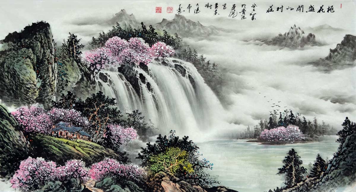 桃花盛开的村庄